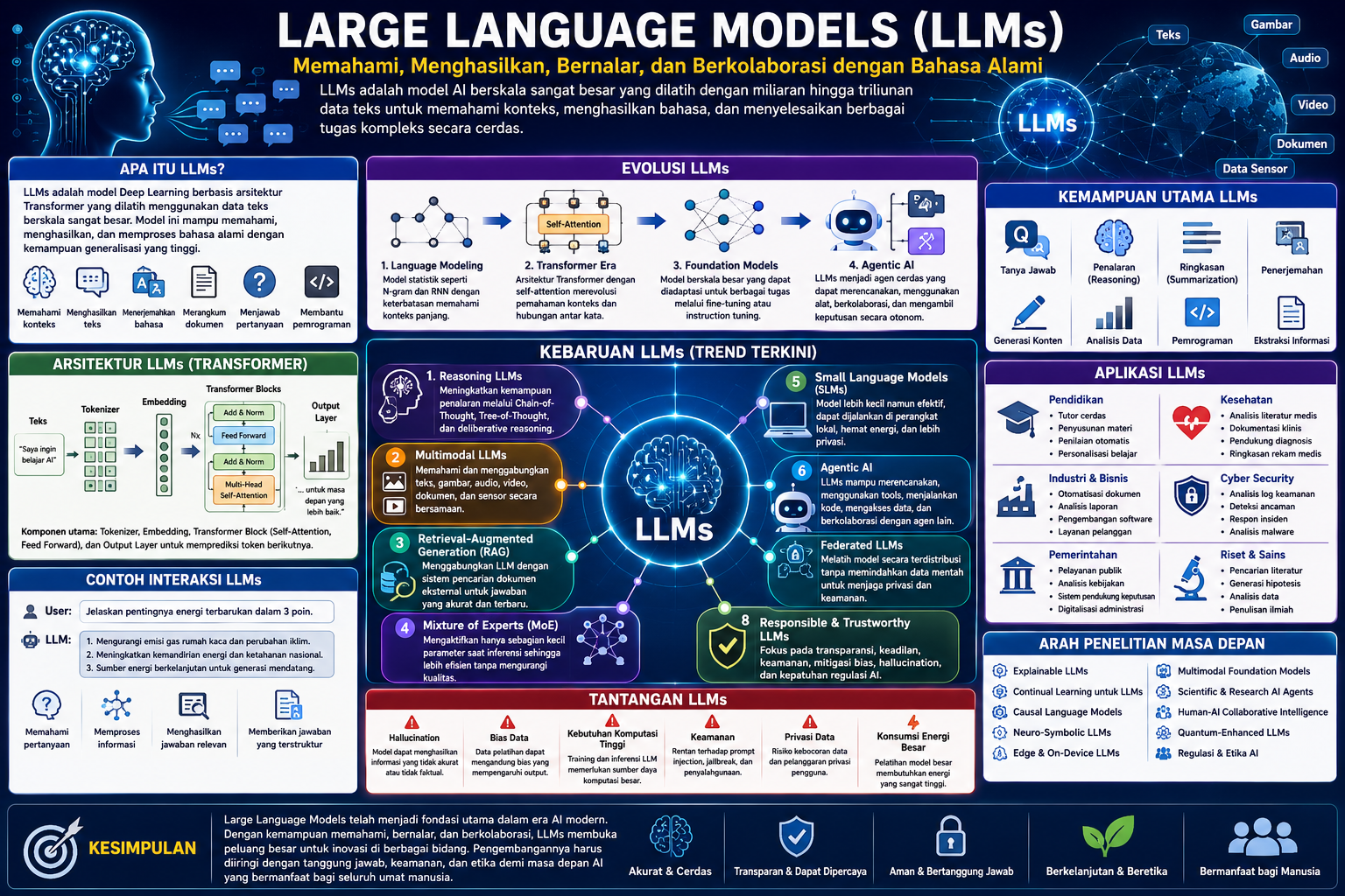 Large Language Models (LLMs): Evolusi Kecerdasan Buatan Menuju Agen Cerdas yang Mampu Bernalar, Berkolaborasi, dan Memahami Multimodal