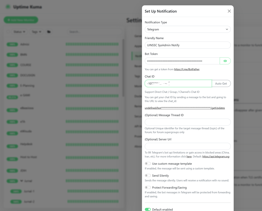 Konfigurasi Bot Telegram Uptime Kuma